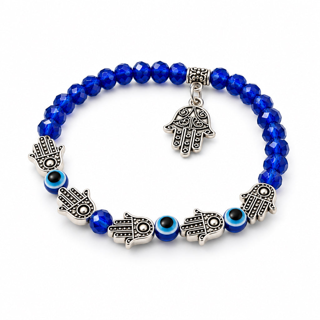 Fatima Amulet Bracelet Protection and Steel in Deep Blue