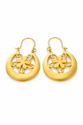 Gold Steel Moon and Flower Hoop Earrings