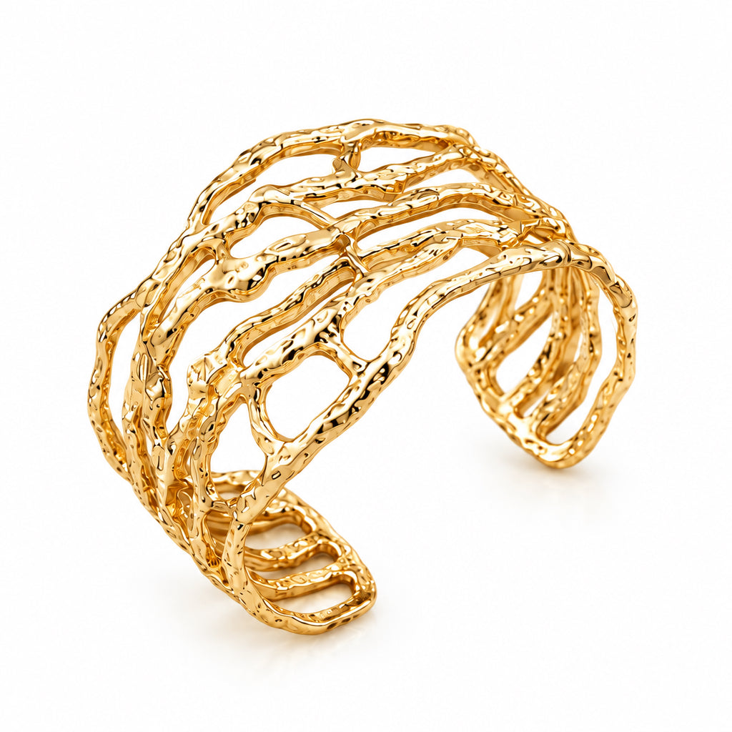 Organic Style Rigid Bracelet in Gold-Tone Steel