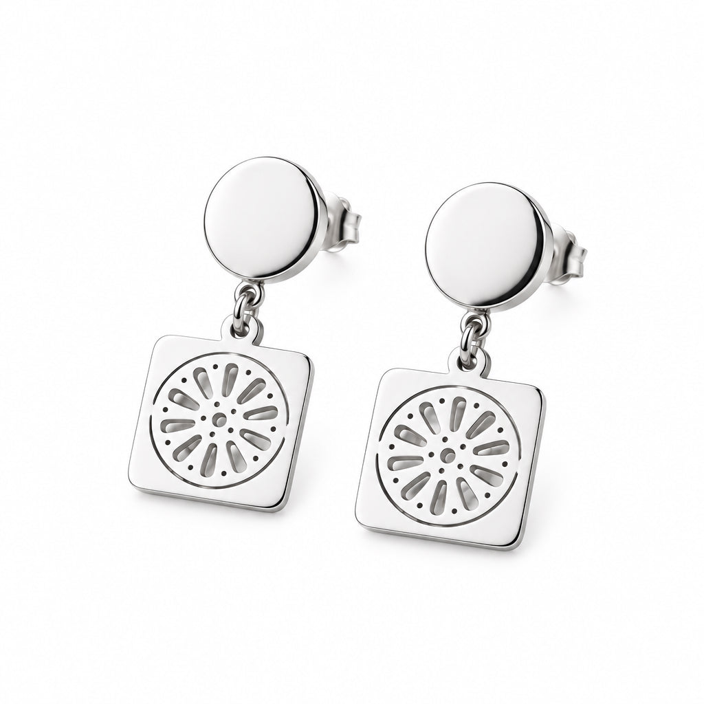 Geometric Sun Steel Earrings