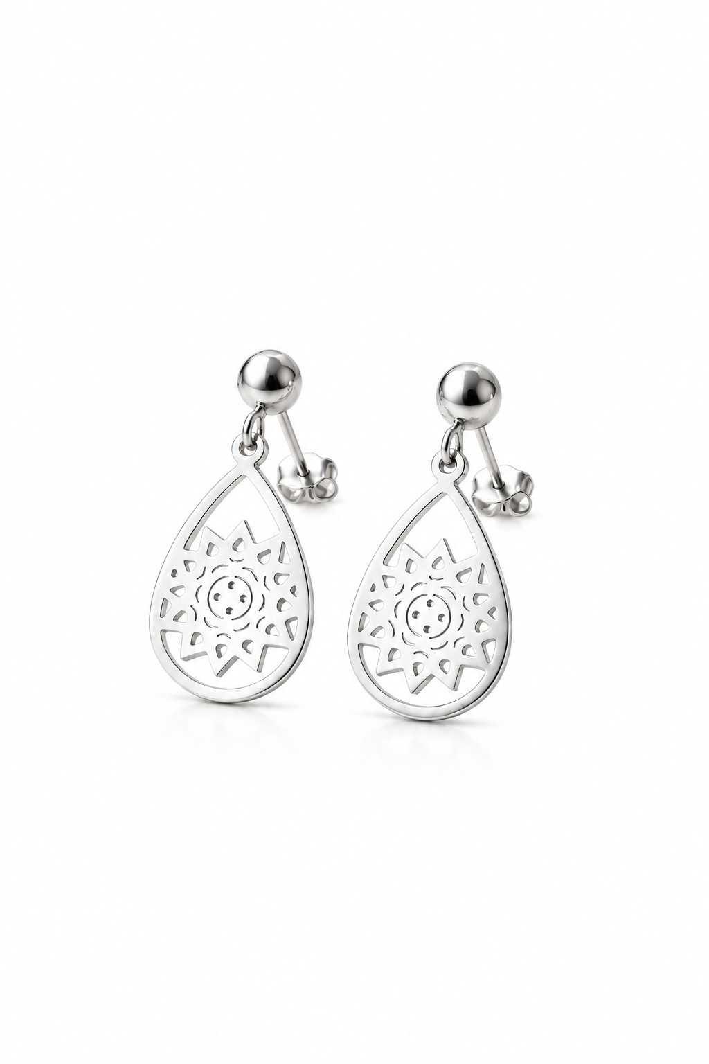 Mandala Teardrop Stainless Steel Earrings