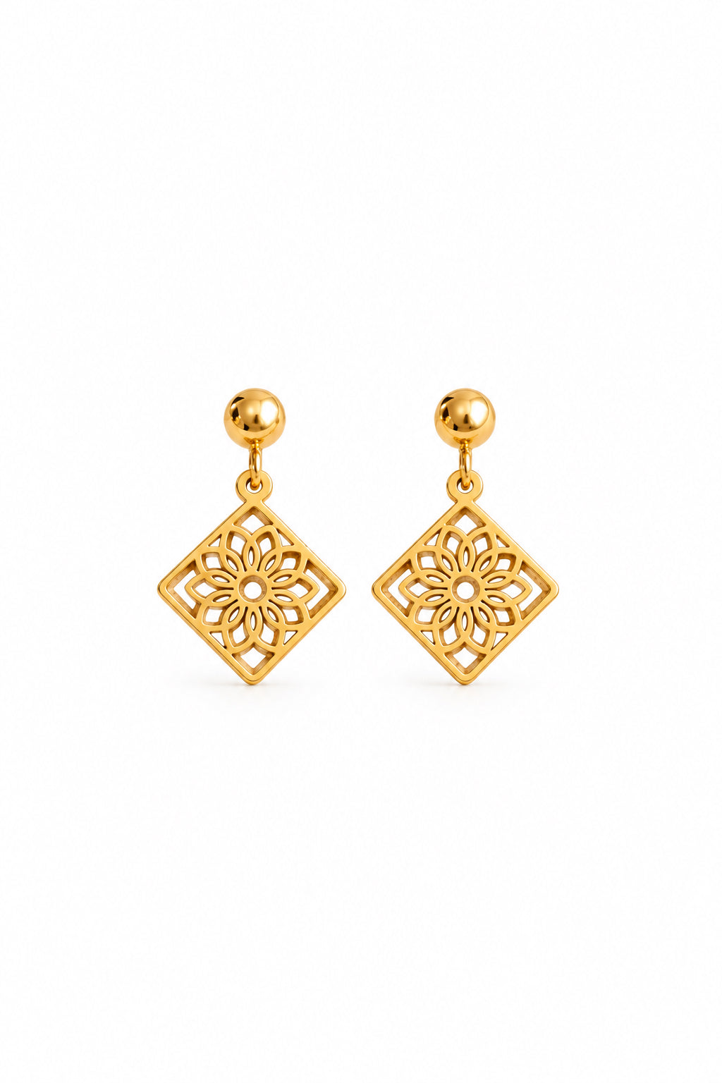 Gold Stainless Steel Geometric Mandala Earrings