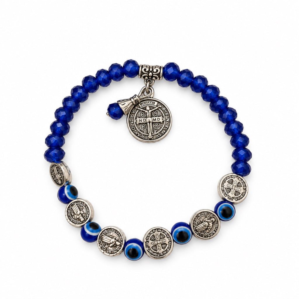 Saint Benedict & Sapphire Blue Evil Eye Protection Bracelet