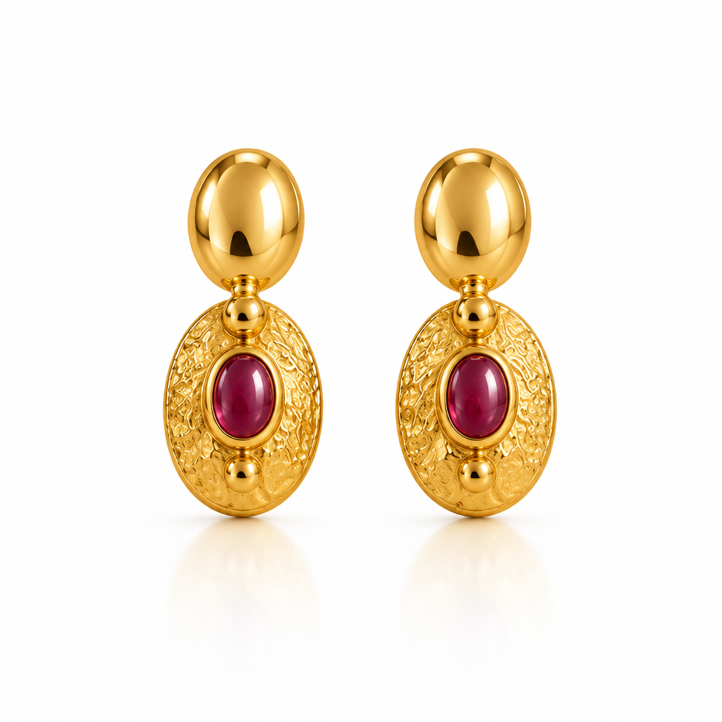 Gold Pink earrings with pink stone - Surgical steel